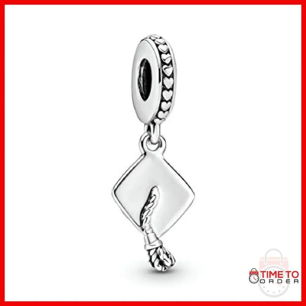 Sterling Silver Graduation Cap Charm Dangle for Bracelets Gift Box